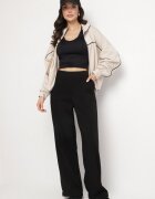j studio Pantaloni Negri Largi din Vâscoză cu dungă Silhiris