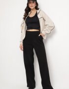 j studio Pantaloni Negri Largi din Vâscoză cu dungă Silhiris