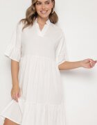 j studio Rochie Albă Cloș cu Vâscoză Ornată cu Volane Eviriane
