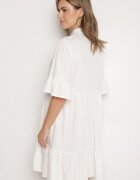j studio Rochie Albă Cloș cu Vâscoză Ornată cu Volane Eviriane