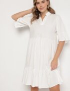 j studio Rochie Albă Cloș cu Vâscoză Ornată cu Volane Eviriane