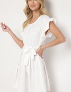 j studio Rochie Albă Decorată cu Volane și Curea Izulira