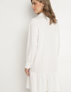 j studio Rochie Albă din Viscoză cu Croi Tip Cămașă cu Volan Penzedi
