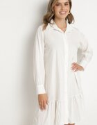 j studio Rochie Albă din Viscoză cu Croi Tip Cămașă cu Volan Penzedi