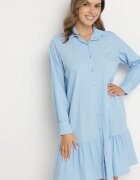 j studio Rochie Albastră din Viscoză cu Croială Tip Cămașă cu Volănaș Penzedi
