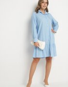j studio Rochie Albastră din Viscoză cu Croială Tip Cămașă cu Volănaș Penzedi