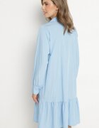j studio Rochie Albastră din Viscoză cu Croială Tip Cămașă cu Volănaș Penzedi
