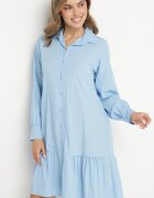 j studio Rochie Albastră din Viscoză cu Croială Tip Cămașă cu Volănaș Penzedi