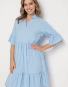 j studio Rochie Albastru deschis Evazată din Viscoză Decorată cu volane Eviriane