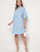 j studio Rochie Albastru deschis Evazată din Viscoză Decorată cu volane Eviriane