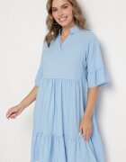 j studio Rochie Albastru deschis Evazată din Viscoză Decorată cu volane Eviriane