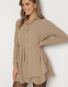 j studio Rochie Asimetrică Bej închis cu croială de cămașă cu elastic în talie Elodina