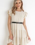 j studio Rochie Bej deschis cu elastic și curea în talie Ornată cu volane Deliga