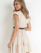 j studio Rochie Bej deschis cu elastic și curea în talie Ornată cu volane Deliga