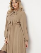 j studio Rochie Bej închis Plisată cu șnur decorativ și elastic în talie Melondria