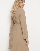 j studio Rochie Bej închis Plisată cu șnur decorativ și elastic în talie Melondria