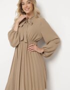 j studio Rochie Bej închis Plisată cu șnur decorativ și elastic în talie Melondria