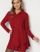 j studio Rochie Bordeaux Asimetrică cu croi de cămașă cu elastic în talie Elodina