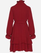 j studio Rochie Bordeaux cu Volane și Guler Rulat Încrețit cu Centură Suplimentară Legată Savelina