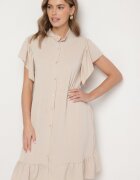 j studio Rochie Cămașă Bej cu nasturi și volane Tenalena