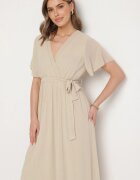 j studio Rochie de cocktail Bej cu paiete decorată cu o curea Ziliane