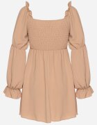 j studio Rochie Evazată Bej cu top elastic și Volane la mâneci Saviella
