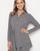 j studio Rochie Gri Asimetrică cu Croială Tip Cămașă cu Elastic în Talie Elodina