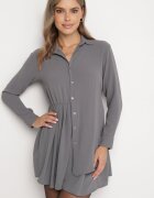 j studio Rochie Gri Asimetrică cu Croială Tip Cămașă cu Elastic în Talie Elodina