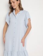j studio Rochie Jasnoniebieska tip cămașă cu nasturi și volane Tenalena