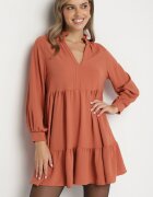 j studio Rochie Lejeră Mini Portocalie cu Volan și Manșete la Mâneci Vertecja
