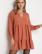 j studio Rochie Lejeră Mini Portocalie cu Volan și Manșete la Mâneci Vertecja