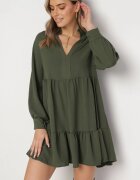 j studio Rochie Mini Verde Lejeră cu Volan și Manșete la Mâneci Vertecja
