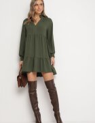 j studio Rochie Mini Verde Lejeră cu Volan și Manșete la Mâneci Vertecja