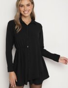 j studio Rochie Neagră Asimetrică cu croială tip cămașă cu elastic în talie Elodina