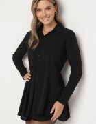 j studio Rochie Neagră Asimetrică cu croială tip cămașă cu elastic în talie Elodina