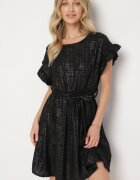 j studio Rochie Neagră Decorată cu Volane și cu Curea Izulira