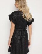 j studio Rochie Neagră Decorată cu Volane și cu Curea Izulira