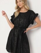 j studio Rochie Neagră Decorată cu Volane și cu Curea Izulira