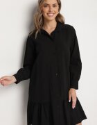 j studio Rochie Neagră din Vâscoză cu Croială Tip Cămașă cu Volan Penzedi