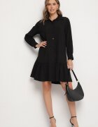 j studio Rochie Neagră din Vâscoză cu Croială Tip Cămașă cu Volan Penzedi