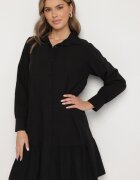 j studio Rochie Neagră din Vâscoză cu Croială Tip Cămașă cu Volan Penzedi