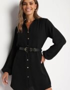 j studio Rochie Neagră dreaptă evazată cu nasturi decorativi Alcionete