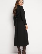 j studio Rochie Neagră Evazată Midi cu Decolteu Petrecut și Elastic în Talie Ametis