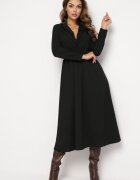j studio Rochie Neagră Evazată Midi cu Decolteu Petrecut și Elastic în Talie Ametis