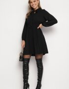 j studio Rochie Neagră Plisată cu Legătură Decorativă și Elastic în Talie Melondria