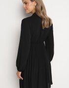 j studio Rochie Neagră Plisată cu Legătură Decorativă și Elastic în Talie Melondria