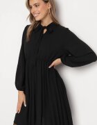 j studio Rochie Neagră Plisată cu Legătură Decorativă și Elastic în Talie Melondria
