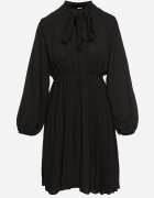 j studio Rochie Neagră Plisată cu Legătură Decorativă și Elastic în Talie Melondria