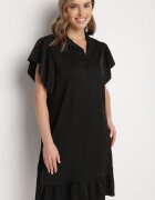 j studio Rochie Neagră tip cămașă cu nasturi și volane Tenalena