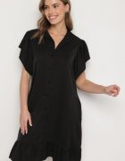 j studio Rochie Neagră tip cămașă cu nasturi și volane Tenalena